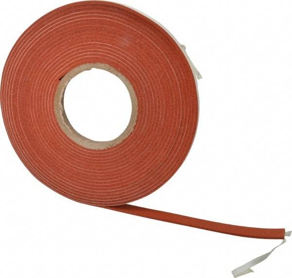 Made in USA - 1/8" Thick x 1/2" Wide x 30' Long Tan-Orange Closed Cell Silicone Foam Rubber Roll - Stock Length, Adhesive Back, 33 Lb/Cu Ft Density, -100°F to 500°F - Apex Tool & Supply