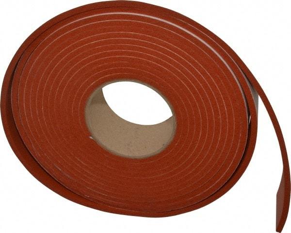Made in USA - 3/16" Thick x 2" Wide x 20' Long Tan-Orange Closed Cell Silicone Foam Rubber Roll - Stock Length, Adhesive Back, 33 Lb/Cu Ft Density, -100°F to 500°F - Apex Tool & Supply