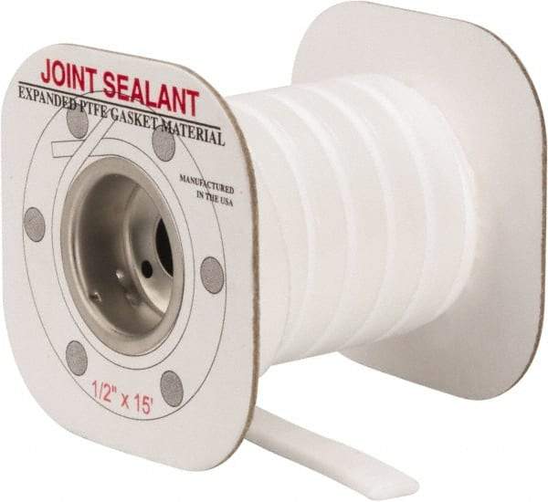 Made in USA - 15' Long x 1/2" Wide Economy PTFE Joint Sealant - White, 1-1/8 to 1-1/2" Approximate Flange Form Width - Apex Tool & Supply