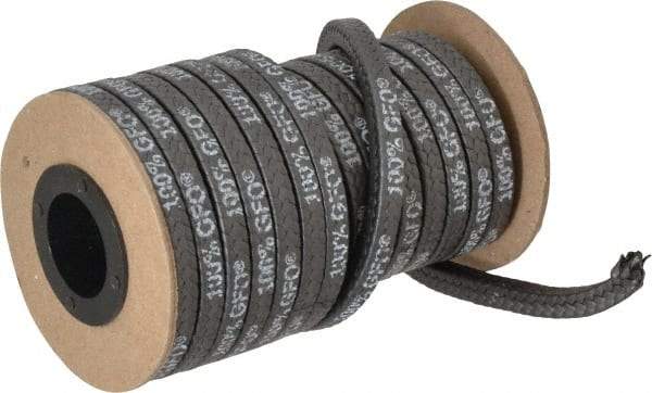 Made in USA - 1/4" x 19.7' Spool Length, 100% GFO Fiber Compression Packing - 1,900 Max psi, -400 to 550° F, Dark Gray - Apex Tool & Supply