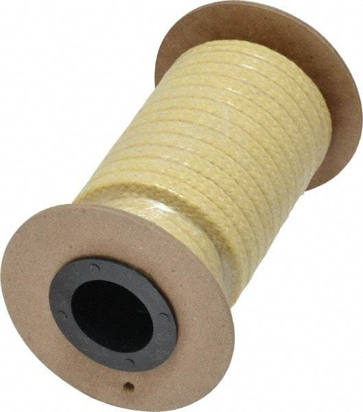 Made in USA - 1/4" x 12' Spool Length, TFE/Aramid Compression Packing - 5,000 Max psi, -100 to 500° F, Yellow - Apex Tool & Supply