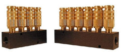 Coilhose Pneumatics - 3/8" Inlet, 1/4" Outlet Manifold - 5.63" Long x 1-1/4" Wide x 3-1/4" High, 3/16" Mount Hole, 1 Inlet Port, 6 Outlet Ports - Apex Tool & Supply