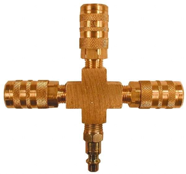 Coilhose Pneumatics - 1/4" Inlet, 1/4" Outlet Manifold - 5" Long x 3/4" Wide x 4-5/8" High, 1 Inlet Port, 3 Outlet Ports - Apex Tool & Supply