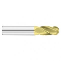 9/16 Dia. x 3-1/2 Overall Length 4-Flute Ball Nose Solid Carbide SE End Mill-Round Shank-Center Cut-TiN - Apex Tool & Supply