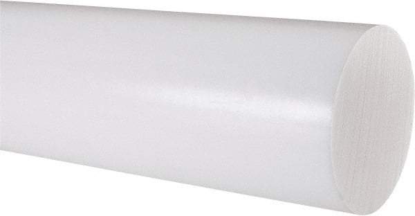 Made in USA - 3' Long, 3" Diam, PTFE (Virgin) Plastic Rod - White - Apex Tool & Supply