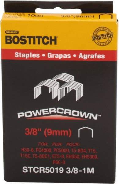 Stanley Bostitch - 3/8" Long x 7/16" Wide, 18 Gauge Crowned Construction Staple - Steel, Chisel Point - Apex Tool & Supply