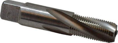 Balax - 1/8-27 NPTF, 15° Helix, 4 Flutes, Bottoming Chamfer, Bright Finish, Cobalt, Spiral Flute Pipe Tap - Right Hand Flute, 7/16" Shank Diam, 3/4" Thread Length, 0.222-0.259" Projection, 3/8" Square Size, - Apex Tool & Supply