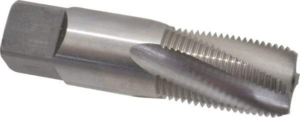 Balax - 3/8-18 NPT, 15° Helix, 4 Flutes, Bottoming Chamfer, Bright Finish, Cobalt, Spiral Flute Pipe Tap - Right Hand Flute, 0.7" Shank Diam, 1-1/16" Thread Length, 0.333-0.389" Projection, 1/2" Square Size, - Apex Tool & Supply
