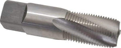 Balax - 3/8-18 NPT, 15° Helix, 4 Flutes, Bottoming Chamfer, Bright Finish, Cobalt, Spiral Flute Pipe Tap - Right Hand Flute, 0.7" Shank Diam, 1-1/16" Thread Length, 0.333-0.389" Projection, 1/2" Square Size, - Apex Tool & Supply