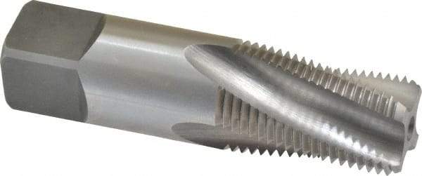 Balax - 3/8-18 NPTF, 15° Helix, 4 Flutes, Bottoming Chamfer, Bright Finish, Cobalt, Spiral Flute Pipe Tap - Right Hand Flute, 0.7" Shank Diam, 1-1/16" Thread Length, 0.333-0.389" Projection, 1/2" Square Size, - Apex Tool & Supply