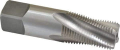 Balax - 3/8-18 NPTF, 15° Helix, 4 Flutes, Bottoming Chamfer, Bright Finish, Cobalt, Spiral Flute Pipe Tap - Right Hand Flute, 0.7" Shank Diam, 1-1/16" Thread Length, 0.333-0.389" Projection, 1/2" Square Size, - Apex Tool & Supply