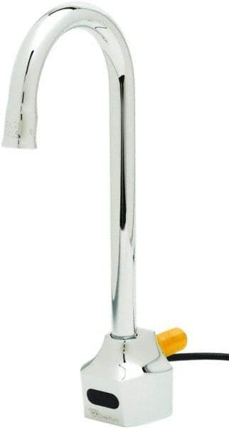 T&S Brass - Wall Mount Electronic User Adjustable Temperature Control Mixer Faucet - Powered by 120 Volt AC/DC, Gooseneck Spout, Single Hole Mounting Centers - Apex Tool & Supply