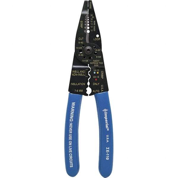 Imperial - 10 to 22 AWG Capacity Wire Stripper/Cutter/Crimper - 8-1/4" OAL, Hardened Steel with Cushion Grip Handle - Apex Tool & Supply