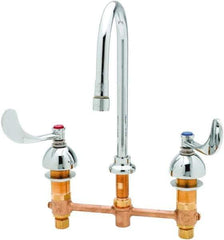 T&S Brass - Faucet Mount, Deck Mount Faucet without Spray - Two Handle, Wrist Blade Handle, Spread Rigid Gooseneck Spout, No Drain - Apex Tool & Supply