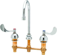 T&S Brass - Faucet Mount, Deck Mount Faucet without Spray - Two Handle, Wrist Blade Handle, Swivel Gooseneck Spout, No Drain - Apex Tool & Supply