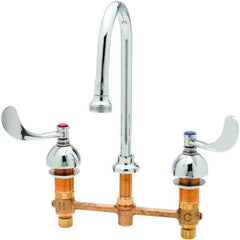 T&S Brass - Faucet Mount, Deck Mount Faucet without Spray - Two Handle, Wrist Blade Handle, Spread Rigid Gooseneck Spout, No Drain - Apex Tool & Supply