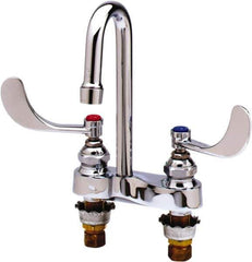 T&S Brass - Faucet Mount, Deck Mount Faucet without Spray - Two Handle, Wrist Blade Handle, Gooseneck Spout, No Drain - Apex Tool & Supply