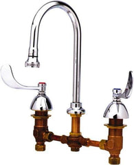 T&S Brass - Faucet Mount, Deck Mount Faucet without Spray - Two Handle, Wrist Blade Handle, Spread Rigid Gooseneck Spout, No Drain - Apex Tool & Supply