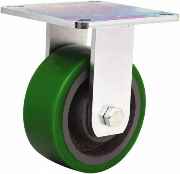 Hamilton - 5" Diam x 2" Wide x 6-1/2" OAH Top Plate Mount Rigid Caster - Polyurethane Mold onto Cast Iron Center, 900 Lb Capacity, Sealed Precision Ball Bearing, 5 x 5-1/2" Plate - Apex Tool & Supply