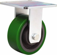 Hamilton - 5" Diam x 2" Wide x 6-1/2" OAH Top Plate Mount Rigid Caster - Polyurethane Mold onto Cast Iron Center, 900 Lb Capacity, Sealed Precision Ball Bearing, 5 x 5-1/2" Plate - Apex Tool & Supply