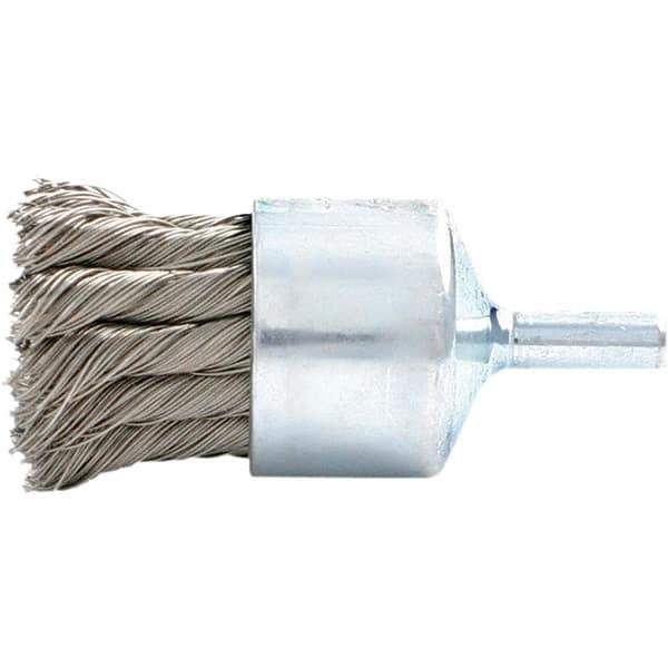 Brush Research Mfg. - 1.13" Brush Diam, Knotted, End Brush - 1/4" Diam Steel Shank, 20,000 Max RPM - Apex Tool & Supply