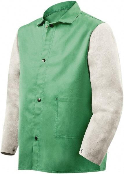 Steiner - Size XL Flame Resistant/Retardant Jacket - Green, Gray, Cotton & Leather, Snaps Closure, 52 to 54" Chest - Apex Tool & Supply