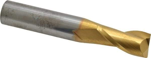 SGS - 1/2", 1" LOC, 1/2" Shank Diam, 3" OAL, 2 Flute, Solid Carbide Square End Mill - Single End, TiN Finish, Spiral Flute, 30° Helix, Centercutting, Right Hand Cut, Right Hand Flute, Series 3 - Apex Tool & Supply