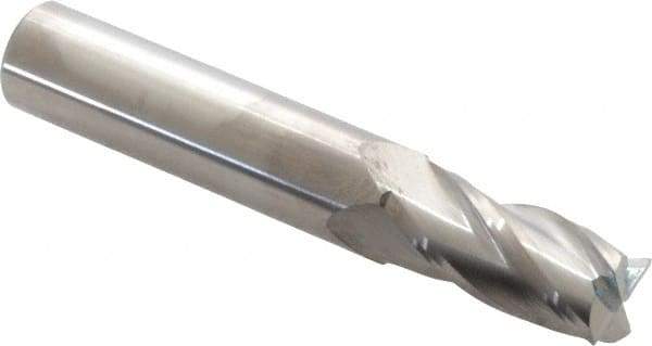 SGS - 15/32", 1" LOC, 1/2" Shank Diam, 3" OAL, 4 Flute, Solid Carbide Square End Mill - Single End, Uncoated, Spiral Flute, 30° Helix, Centercutting, Right Hand Cut, Right Hand Flute, Series 1 - Apex Tool & Supply