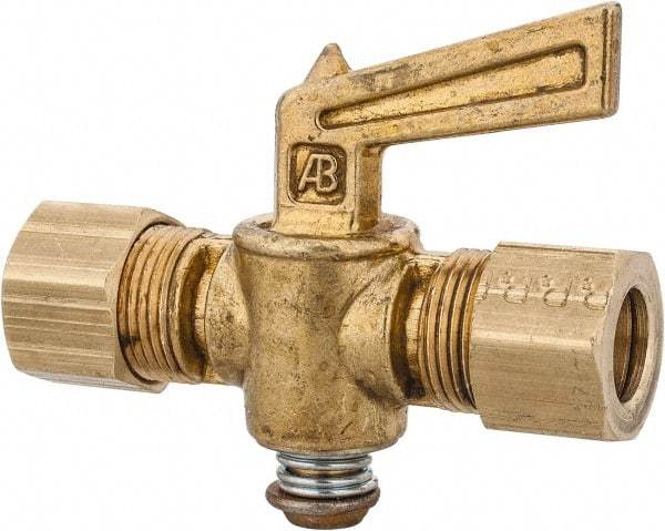Parker - 3/8" Tube, Compression Pipe to Compression Pipe Drain Cock & Shutoff Valve - 3/8-18 Thread, 30 Max psi - Apex Tool & Supply
