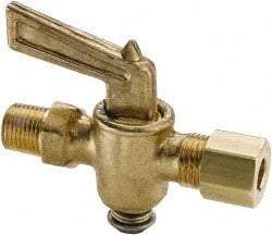 Parker - 1/4" Pipe, 1/4" Tube, Compression Pipe to Male Pipe Drain Cock & Shutoff Valve - 1/4-18 Thread, 30 Max psi - Apex Tool & Supply
