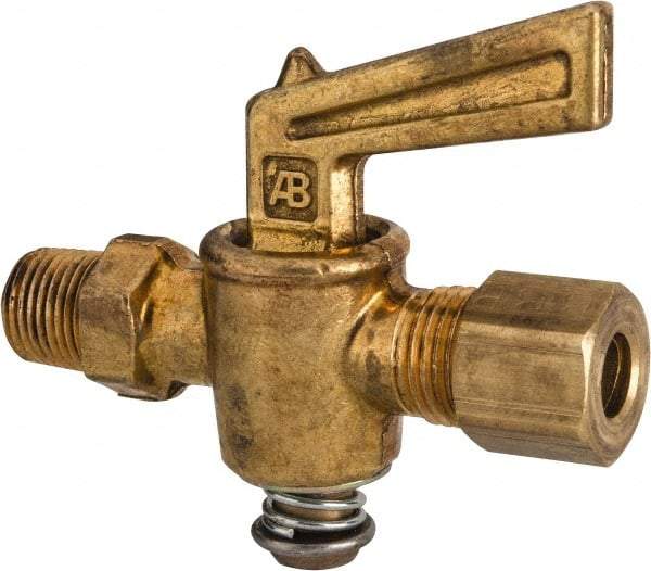 Parker - 1/8" Pipe, 1/4" Tube, Compression Pipe to Male Pipe Drain Cock & Shutoff Valve - 1/8-27 Thread, 30 Max psi - Apex Tool & Supply