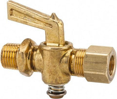 Parker - 1/4" Pipe, 3/8" Tube, Compression Pipe to Male Pipe Drain Cock & Shutoff Valve - 1/4-18 Thread, 30 Max psi - Apex Tool & Supply