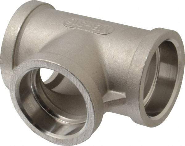 Merit Brass - 1-1/4" Grade 316 Stainless Steel Pipe Tee - Socket Weld x Socket Weld x Socket Weld End Connections, 150 psi - Apex Tool & Supply