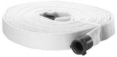 Made in USA - 2-1/2" ID x 3" OD, 300 Working psi, White Polyester/Rubber Fire Hose, Double Jacket - 2-1/2" NH/NST Ends, 50' Long, -40 to 150°F,900 Burst psi - Apex Tool & Supply