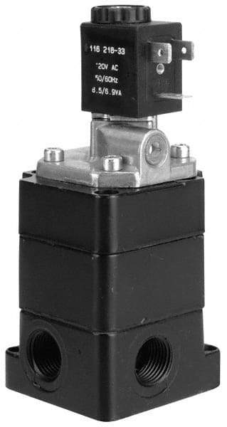 ARO/Ingersoll-Rand - 2.4 CV Flow Rate, 3 Way Poppet Air Control Valve - 1/2" NPT Inlet, 120 VAC, Solenoid Actuator - Apex Tool & Supply