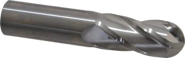 SGS - 1" Diam, 2-1/4" LOC, 4 Flute Solid Carbide Ball End Mill - Uncoated, Single End, 5" OAL, 1" Shank Diam, Spiral Flute - Apex Tool & Supply