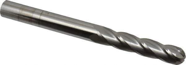 SGS - 3/8" Diam, 1-3/4" LOC, 4 Flute Solid Carbide Ball End Mill - Uncoated, Single End, 4" OAL, 3/8" Shank Diam, Spiral Flute - Apex Tool & Supply