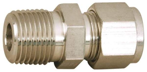 Parker - 1/4" OD, Stainless Steel Male Connector - -425 to 1,200°F, 7/8" Hex, Comp x MNPT Ends - Apex Tool & Supply