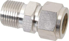 Parker - 5/8" OD, Stainless Steel Male Connector - -425 to 1,200°F, 15/16" Hex, Comp x MNPT Ends - Apex Tool & Supply