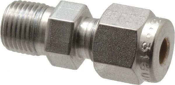 Parker - 3/16" OD, Stainless Steel Male Connector - -425 to 1,200°F, 7/16" Hex, Comp x MNPT Ends - Apex Tool & Supply