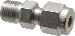 Parker - 3/16" OD, Stainless Steel Male Connector - -425 to 1,200°F, 7/16" Hex, Comp x MNPT Ends - Apex Tool & Supply