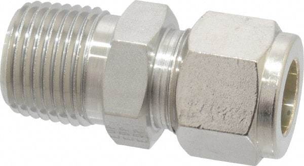 Parker - 1/2" OD, Stainless Steel Male Connector - 7/8" Hex, Comp x MNPT Ends - Apex Tool & Supply
