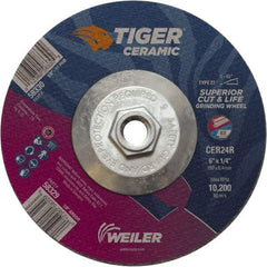 Weiler - 24 Grit, 6" Wheel Diam, Type 27 Depressed Center Wheel - Medium Grade, Ceramic, R Hardness, 10,200 Max RPM - Apex Tool & Supply