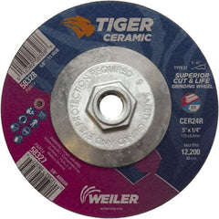 Weiler - 24 Grit, 5" Wheel Diam, Type 27 Depressed Center Wheel - Medium Grade, Ceramic, R Hardness, 12,200 Max RPM - Apex Tool & Supply