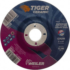 Weiler - 24 Grit, 5" Wheel Diam, 7/8" Arbor Hole, Type 27 Depressed Center Wheel - Medium Grade, Ceramic, R Hardness, 12,200 Max RPM - Apex Tool & Supply