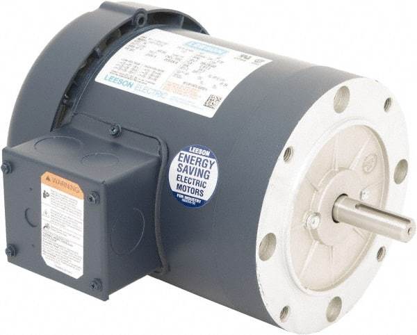 Leeson - 1/2 Max hp, 1,200 Max RPM, Electric AC DC Motor - 230/460 V Input, Three Phase, 56C Frame, 5/8" Shaft Diam, C-Face Mount, TEFC Enclosure - Apex Tool & Supply