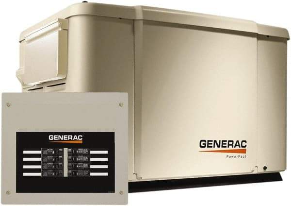 Generac Power - 1 Phase LP & NG Air Cooled Standby Power Generator - 120/240 V, 7.5 (LP) & 6 (NG) kW, OHV, Bisque Aluminum Enclosure, Use 51.6 (LP) & 117 (NG) to Fuel - Apex Tool & Supply