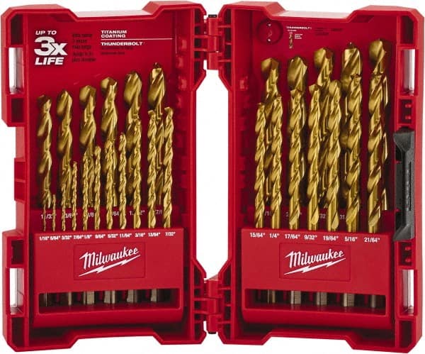 Milwaukee Tool - 135° Point, TiN Finish High Speed Steel Maintenance Length Drill Bit Set - Apex Tool & Supply