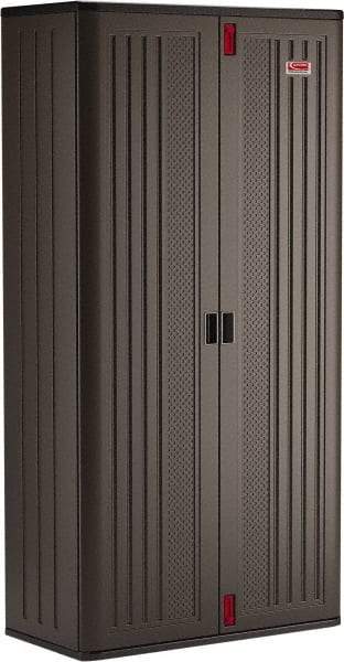 Suncast - 4 Shelf Locking Storage Cabinet - Polypropylene, 40" Wide x 20-1/4" Deep x 80" High, Gray - Apex Tool & Supply
