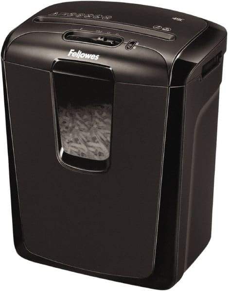 FELLOWES - 5/32" x 2" Strip, 8 Sheet Cross Cut Personal Shredder - 9-11/16" Long x 13-3/8" Wide x 15-3/8" High, Level 3 Security, 4 Gal Wastebasket - Apex Tool & Supply